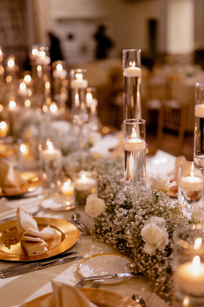 monochromatic wedding tablescape