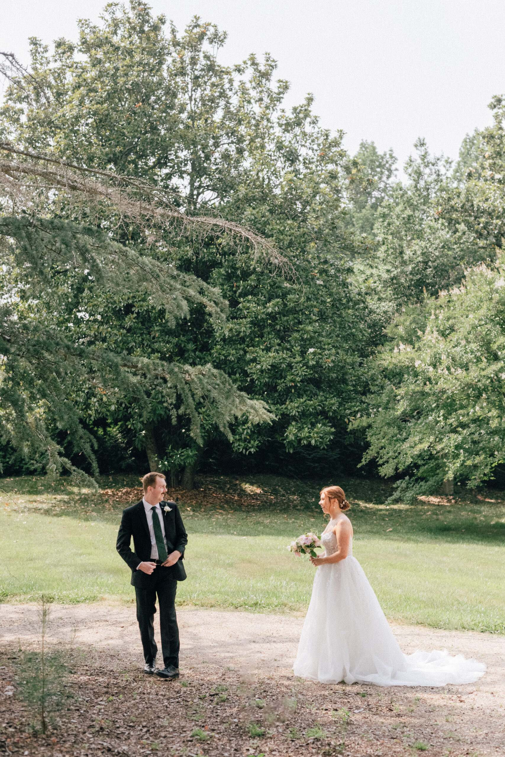 outdoor winery wedding first look
