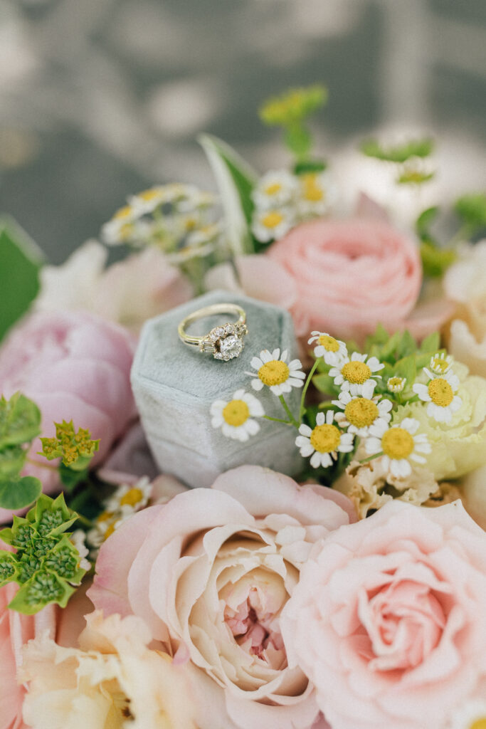 ring shot wedding flowers