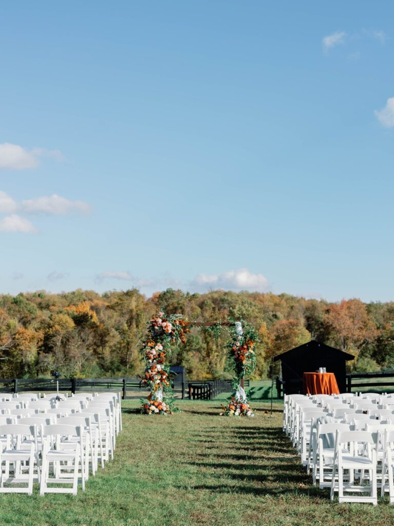 backyard farm wedding ceremony decor