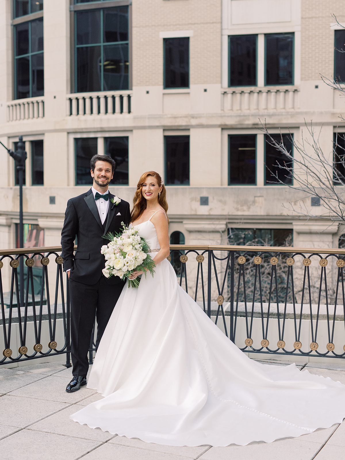 bride and groom portraits winter wedding at the mayflower hotel