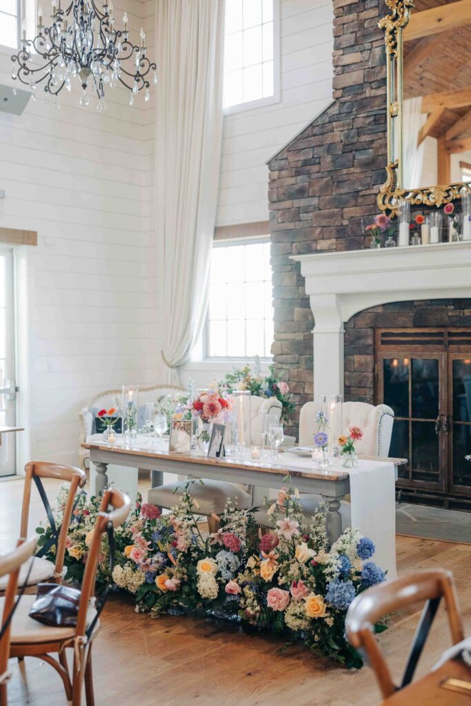 colorful summer wedding sweetheart table