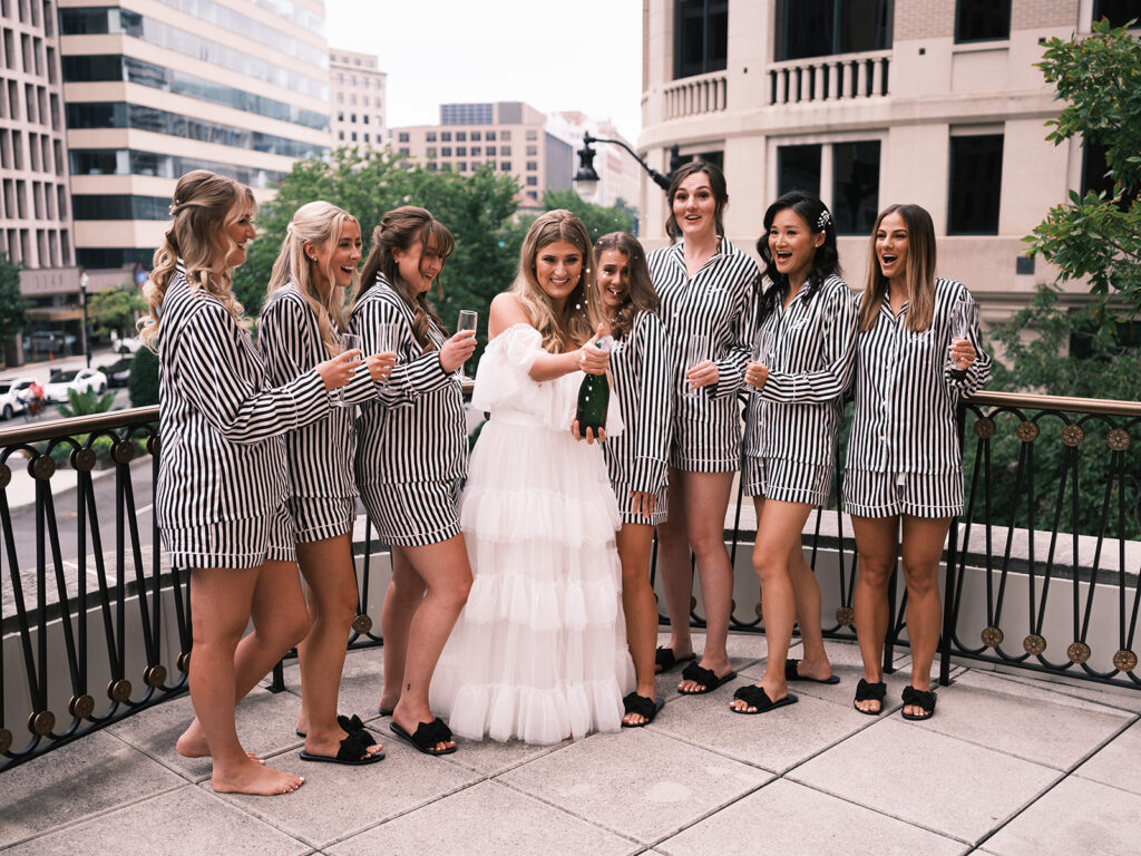 bride getting ready with bridal party