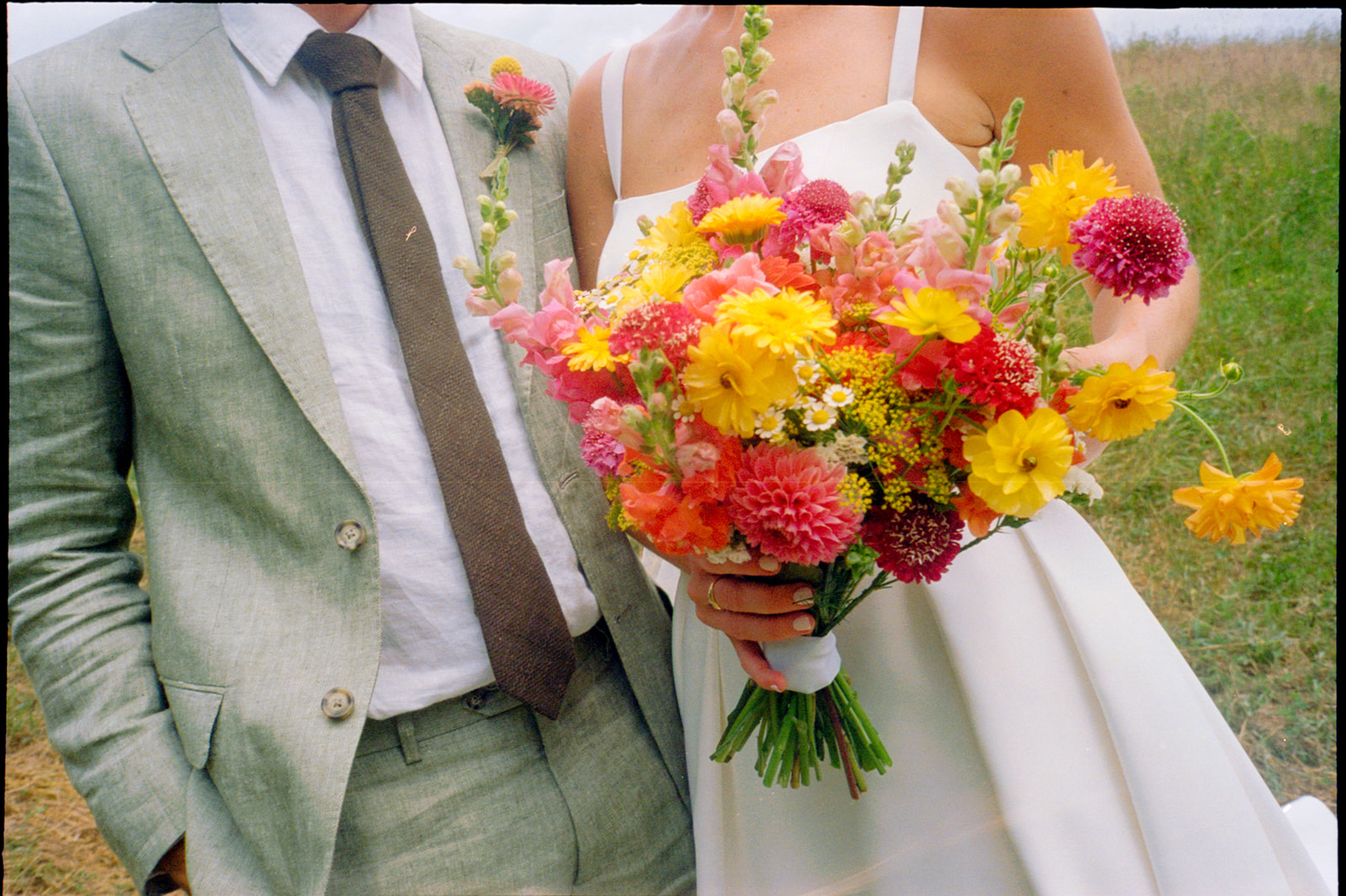 colorful farm wedding bouquet