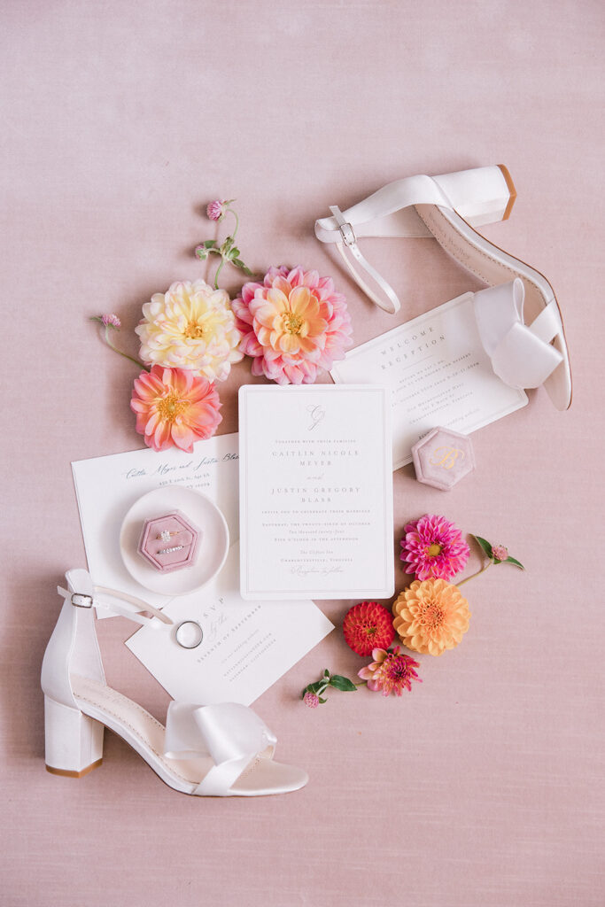 wedding details flat lay