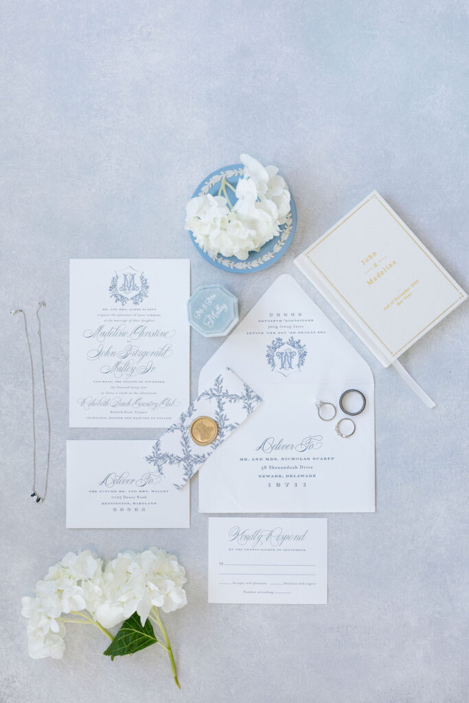 blue wedding invitation suite