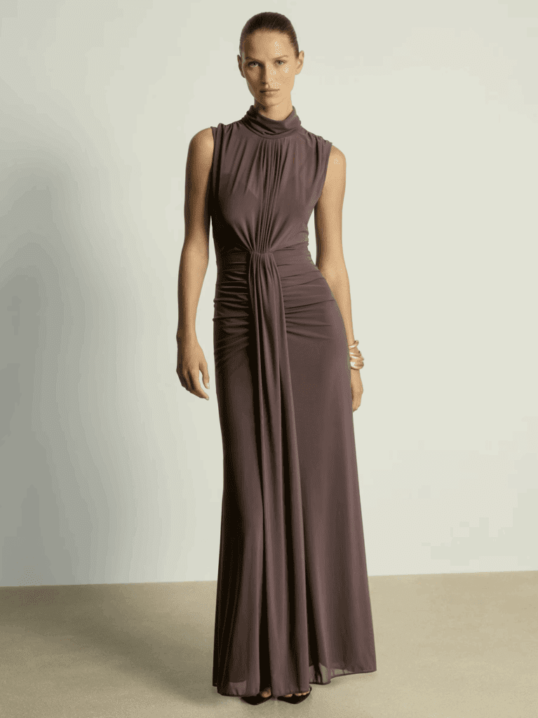 neutral wedding guest dress