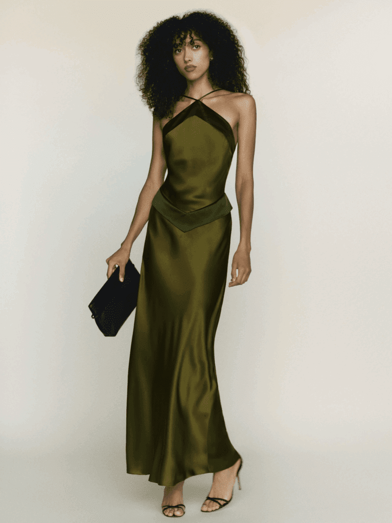 green fall wedding guest dress
