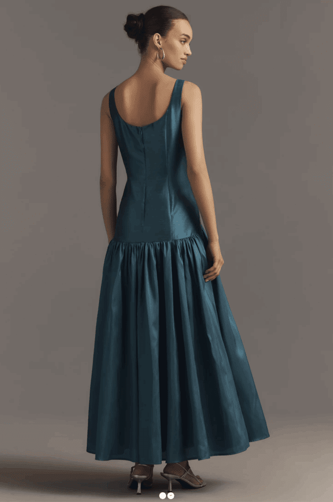 jewel toned drop waist wedding guest dress