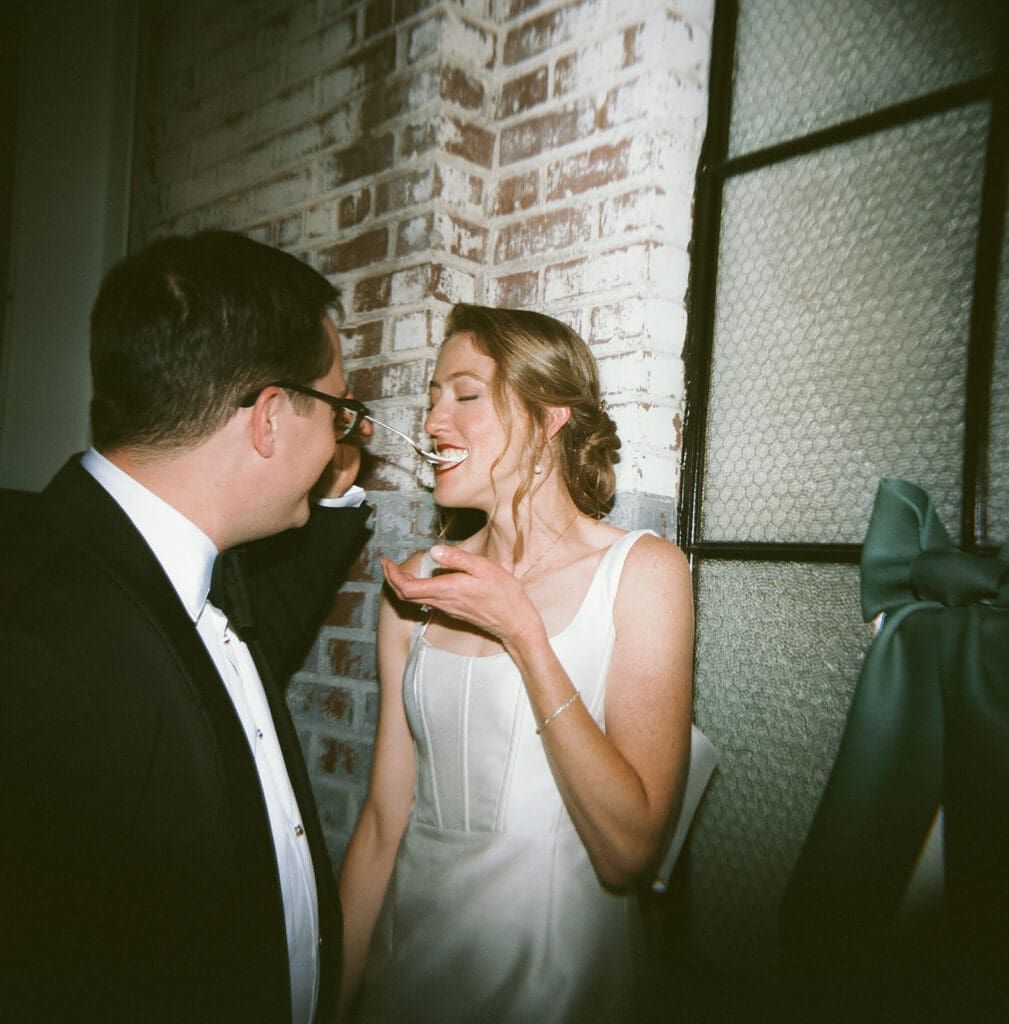 cinematic bride and groom photo on film